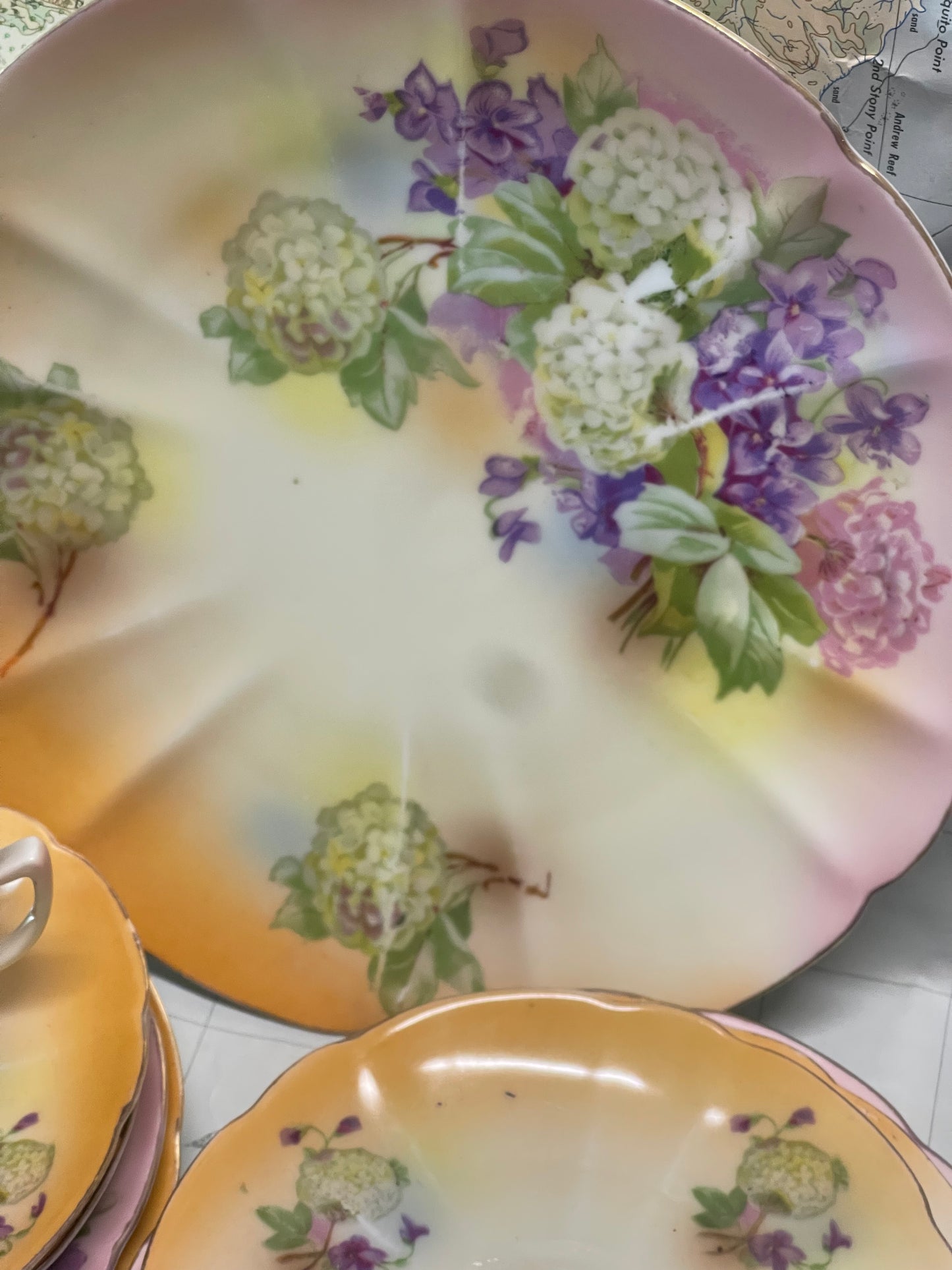 Hand-Painted Japanese Tea Set c.1920s - 4 Place Setting with Cake Plate & Jug
