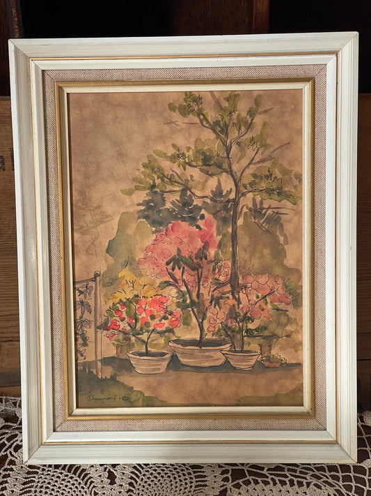 Bonsai in Bloom – Original 1972 Ink & Watercolour by J. Lamond
