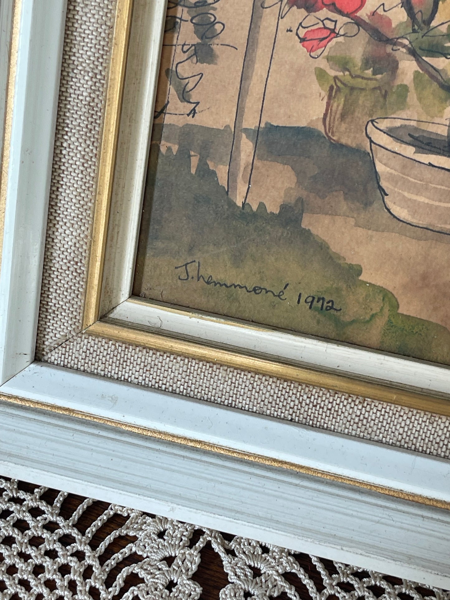 Bonsai in Bloom – Original 1972 Ink & Watercolour by J. Lamond