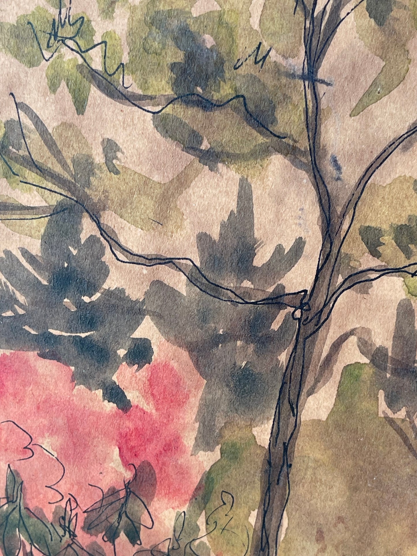 Bonsai in Bloom – Original 1972 Ink & Watercolour by J. Lamond