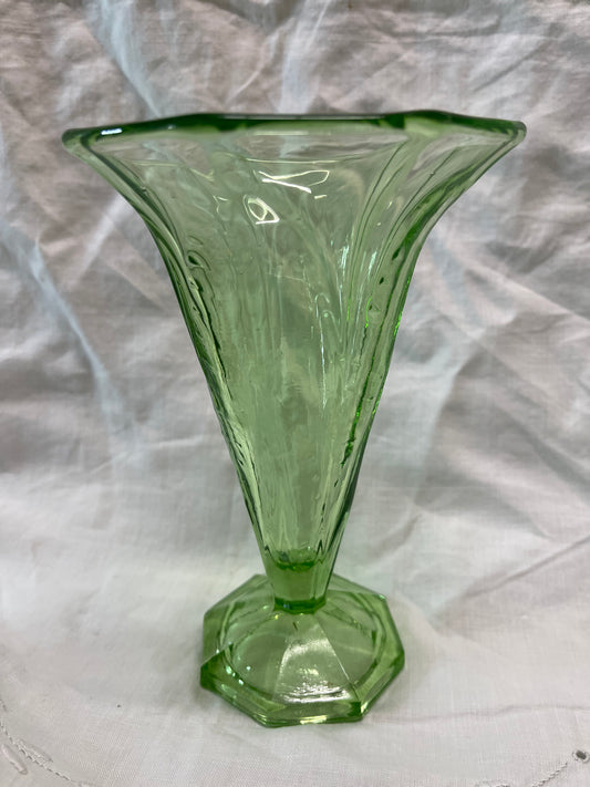 Art Deco Uranium Glass Vase c.1930s English Pressed Glass