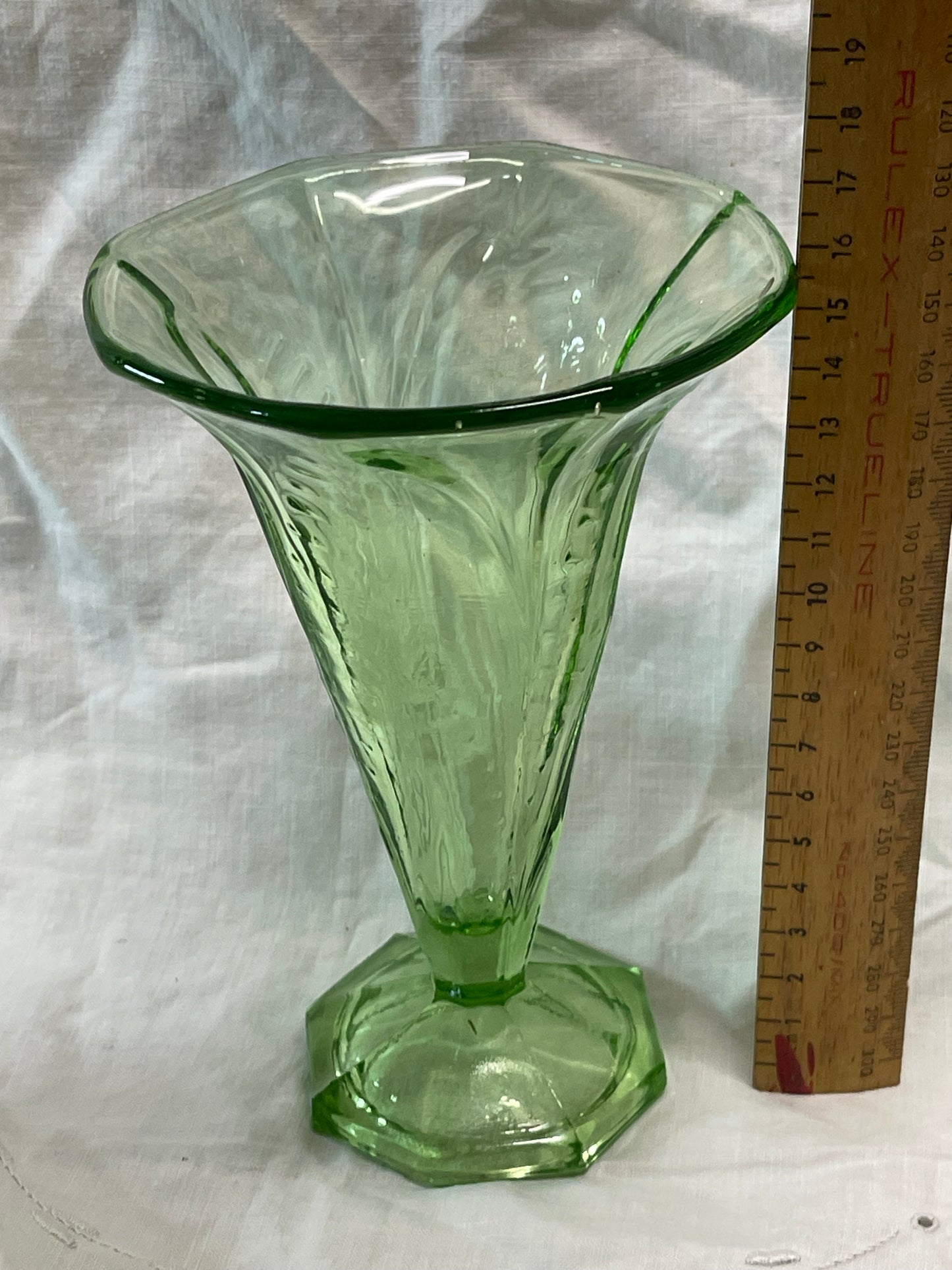 Art Deco Uranium Glass Vase c.1930s English Pressed Glass