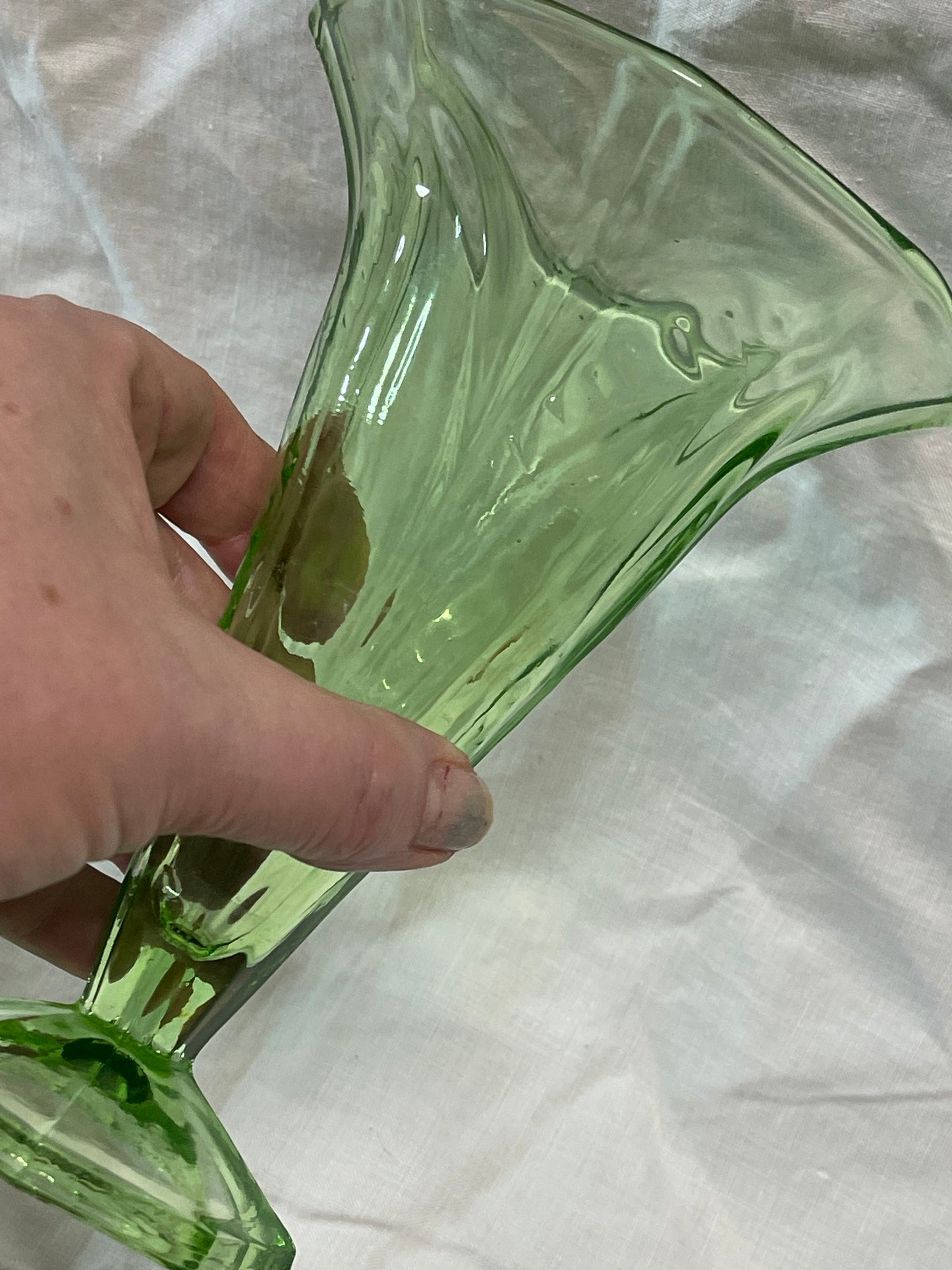 Art Deco Uranium Glass Vase c.1930s English Pressed Glass