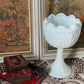 Vintage Milk Glass Pedestal Compote | Diamond Pattern | Ruffled Edge Vase c.1960s