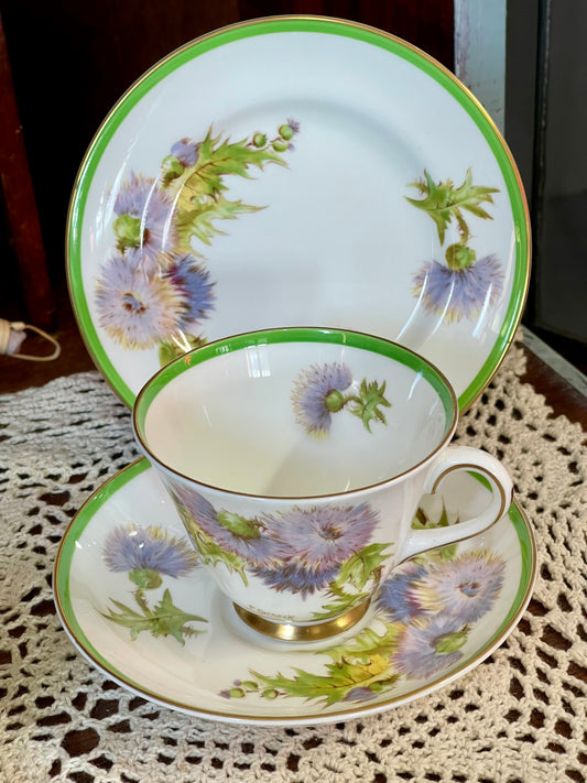 Royal Doulton Royal Doulton “Glamis Thistle” Trio by Percy Curnock  – Fine Bone China, England Trio