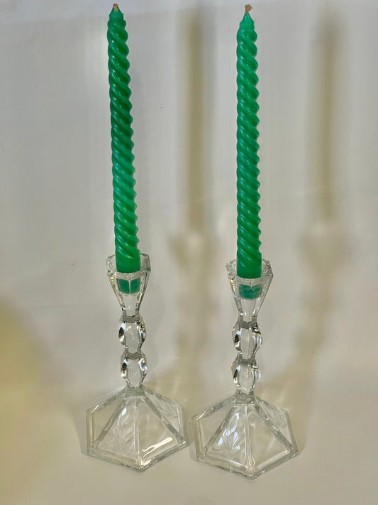 Vintage Princess House Lead Crystal Candlestick holders etched glass leaves