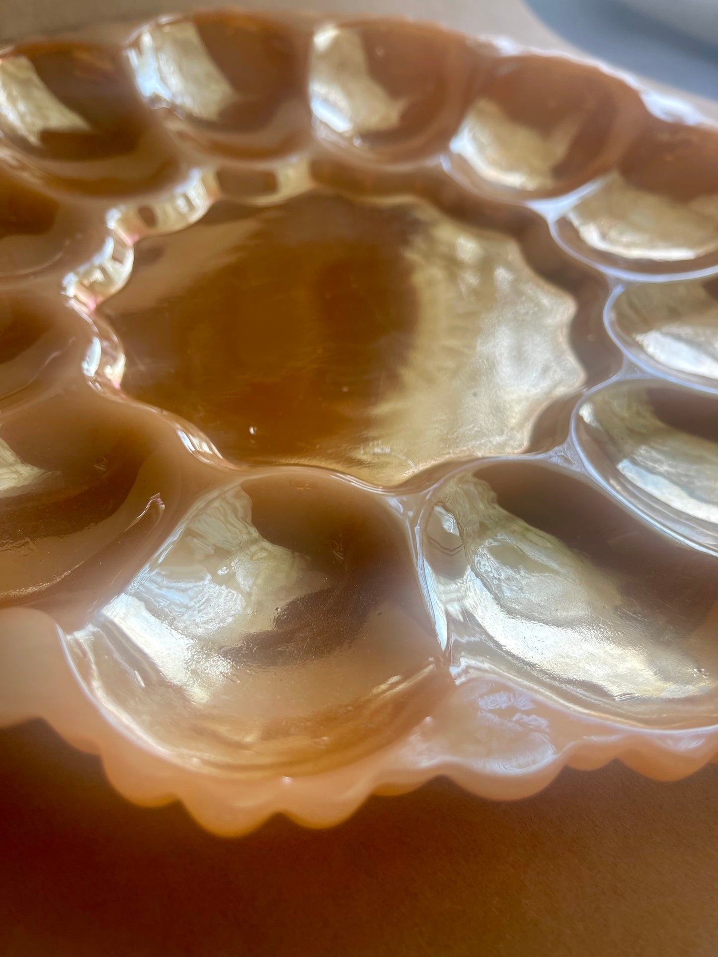 Vintage Anchor Hocking Peach Lustreware  Devilled Egg Plate (c.1970s)