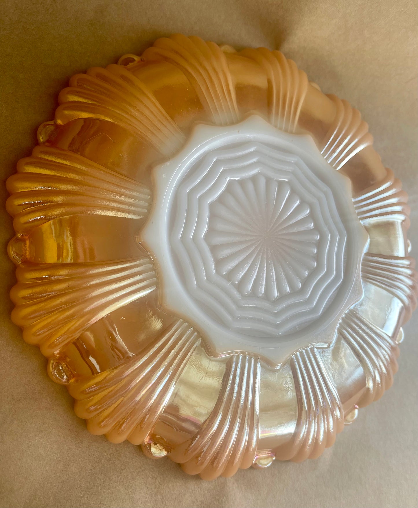Vintage Anchor Hocking Peach Lustreware  Devilled Egg Plate (c.1970s)