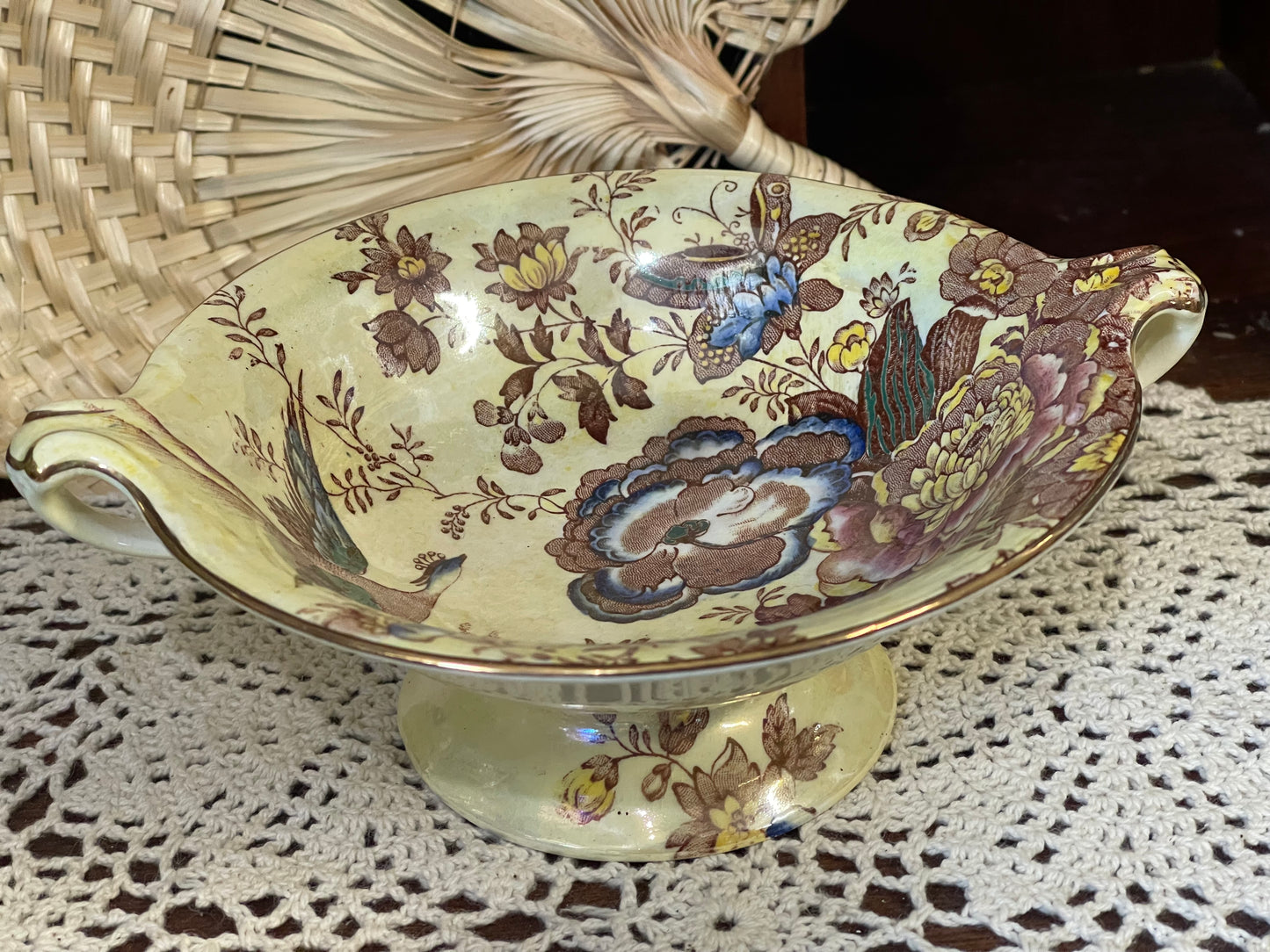 Vintage Maling Lustre Ware Pedestal Fruit Bowl with Twin Handles – Newcastle England