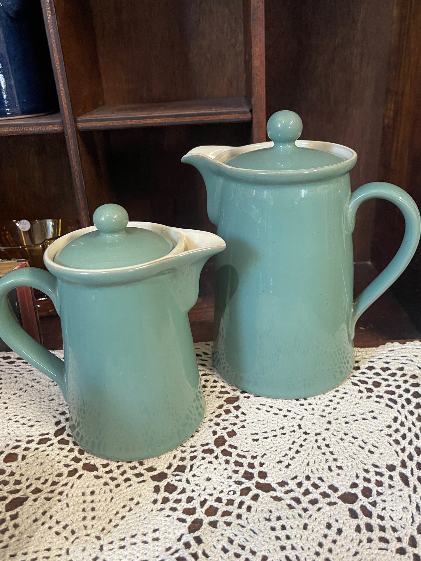 Vintage Denby Manor Green Stoneware 1 Pint Coffee Pot with Lid – Made in England