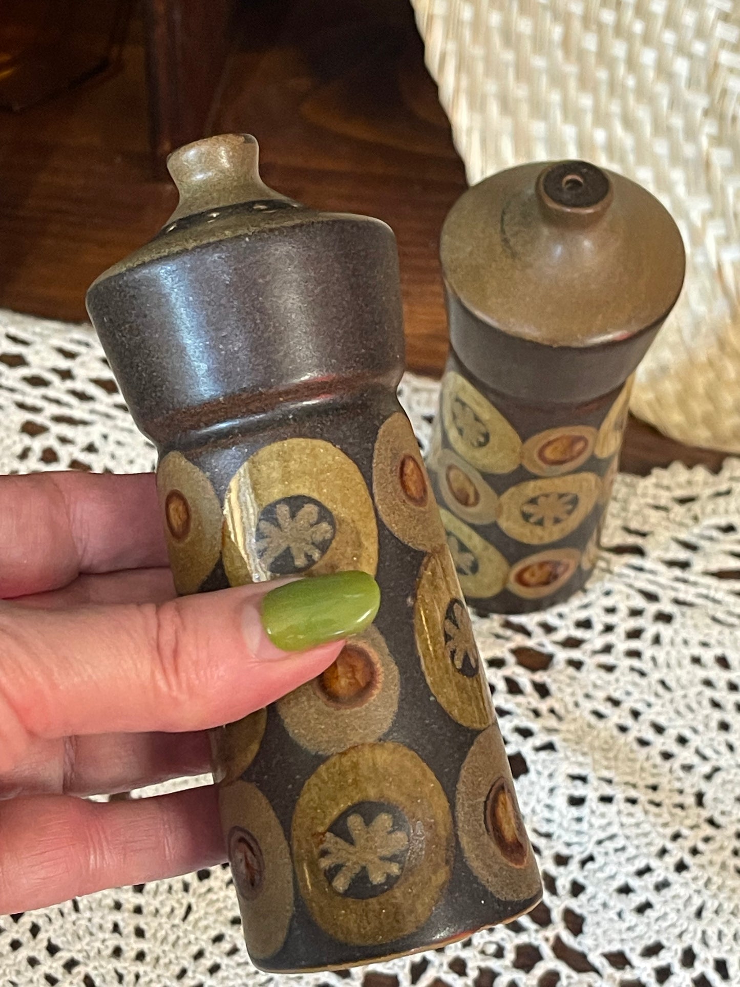 Vintage Denby Arabesque Salt & Pepper Shakers – Gill Pemberton – Made in England