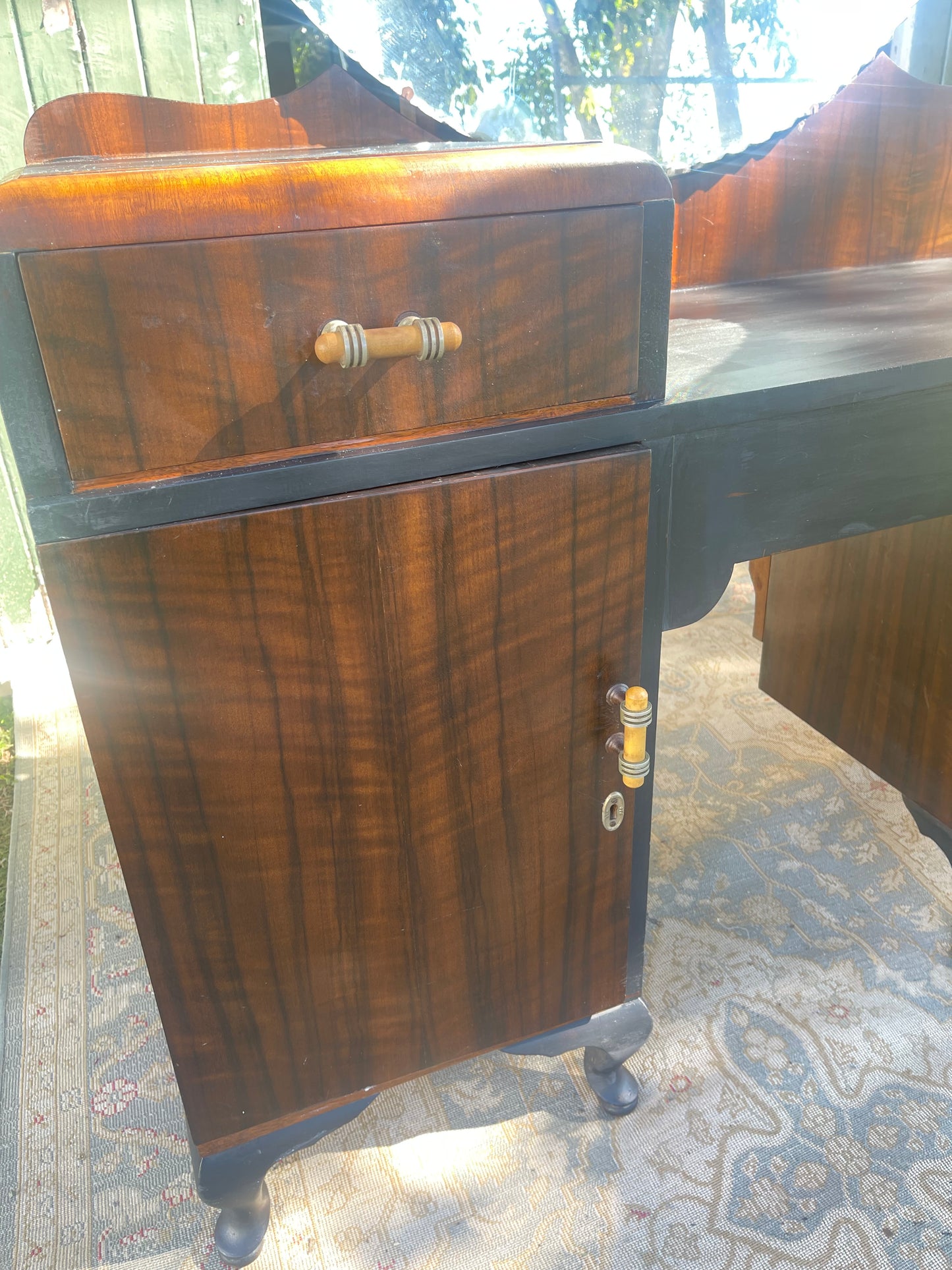 Vintage 1940s  Art Deco Walnut Veneer Dressing Table