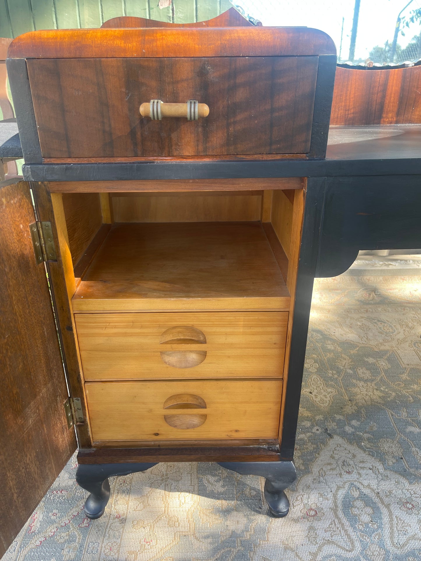 Vintage 1940s  Art Deco Walnut Veneer Dressing Table