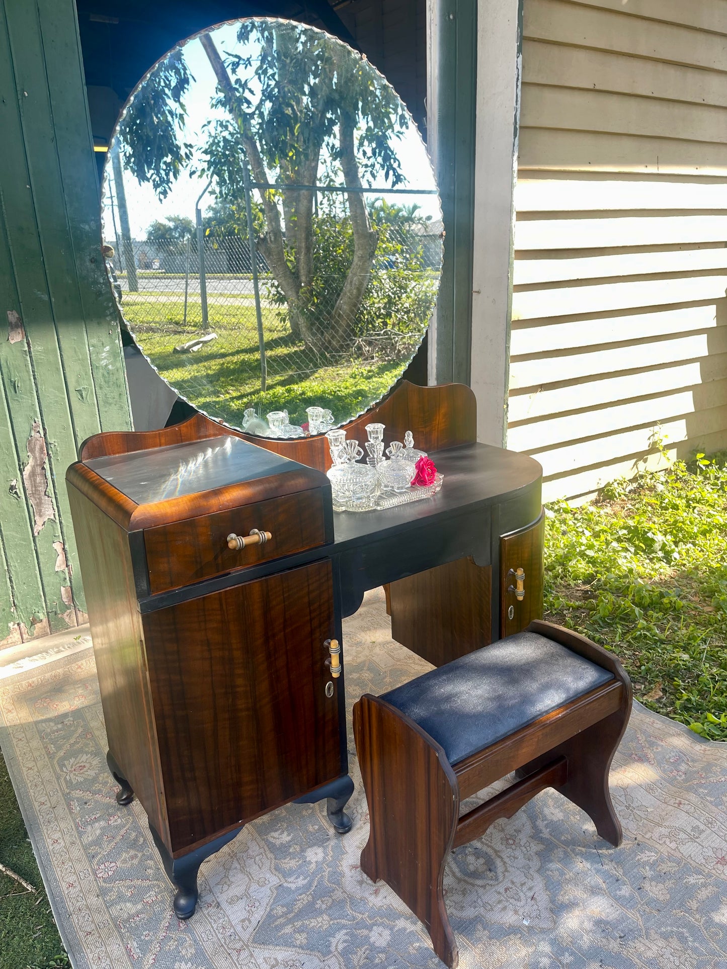 Vintage 1940s  Art Deco Walnut Veneer Dressing Table