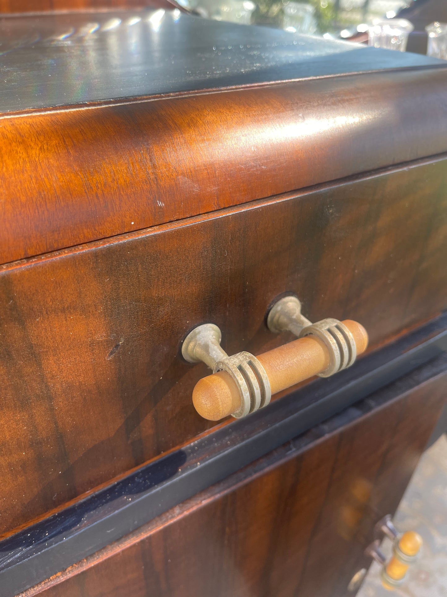 Vintage 1940s  Art Deco Walnut Veneer Dressing Table