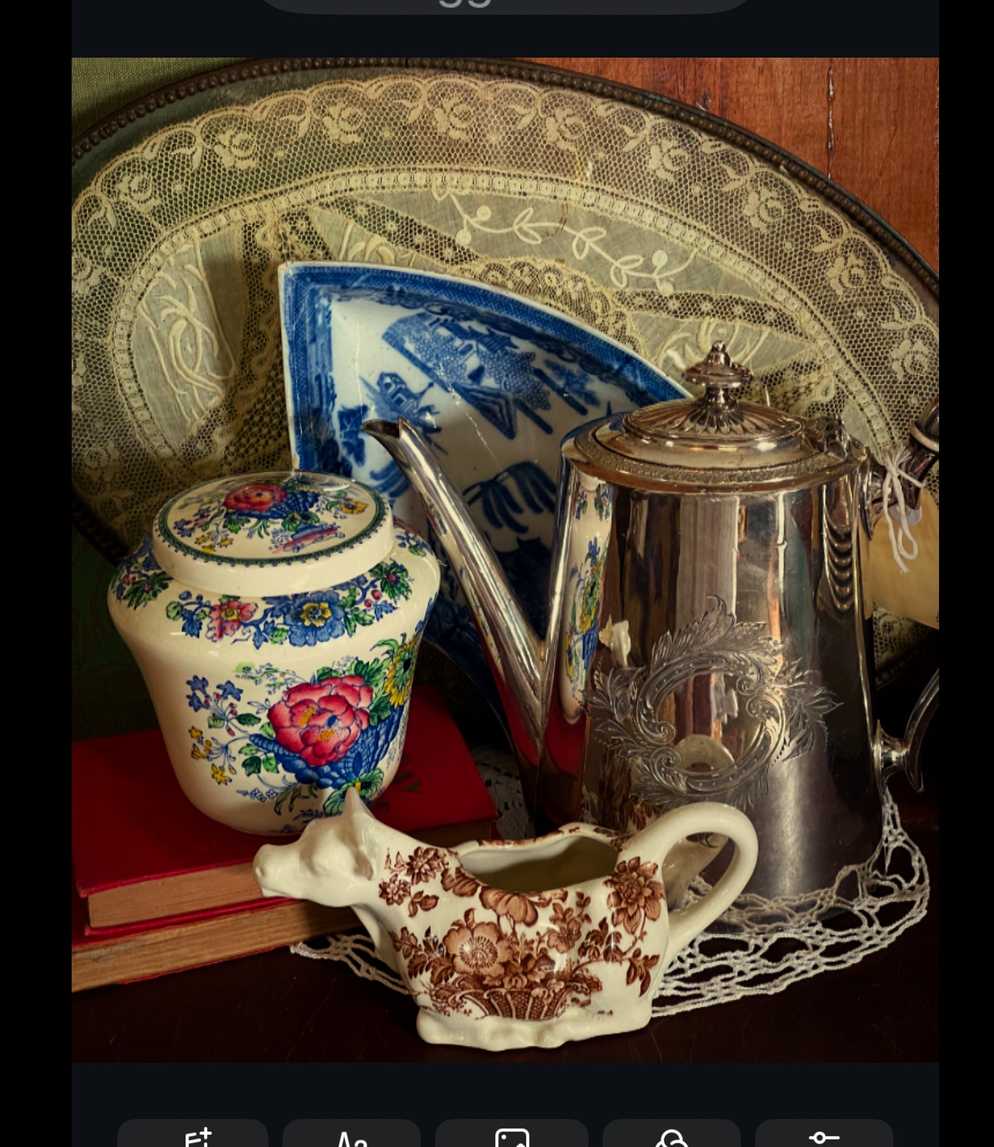 Vintage Lace-Between-Glass Brass Tray | c.1920s–40s