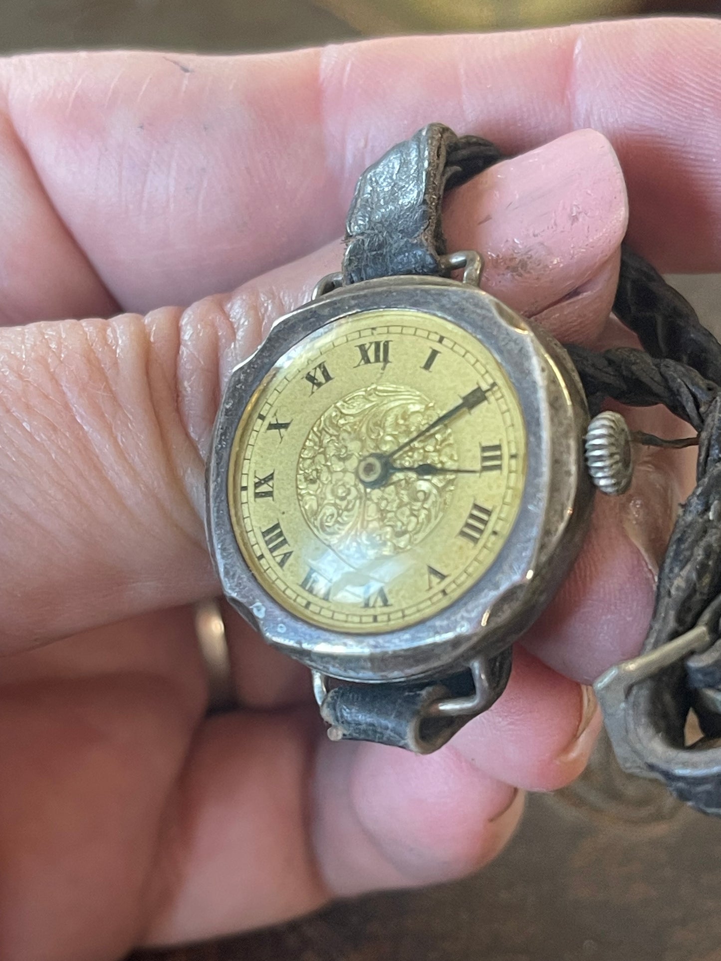 1920s Sterling Silver Ladies Wristwatch – Gilt Dial & Original Plaited Strap (Not Working)