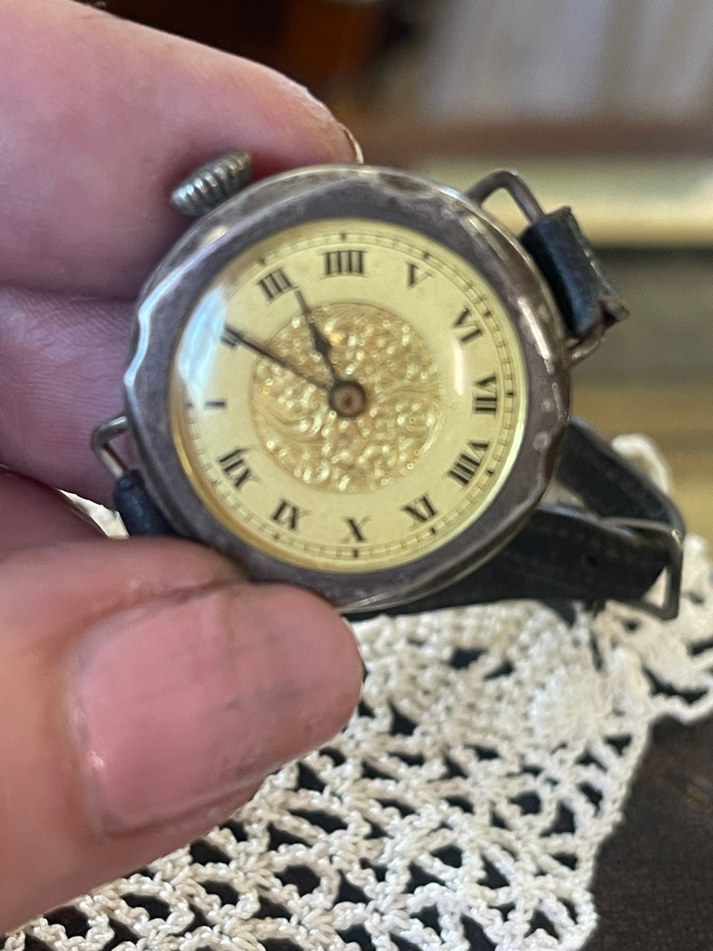 1920s Sterling Silver Ladies Wristwatch – Gilt Dial & Original Plaited Strap (Not Working)