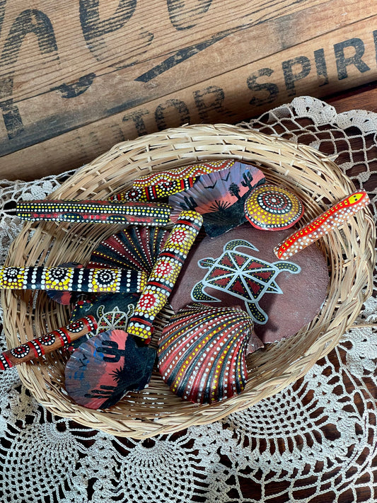 Basket of Hand-Painted Aboriginal-Inspired Souvenir Shells & Stones