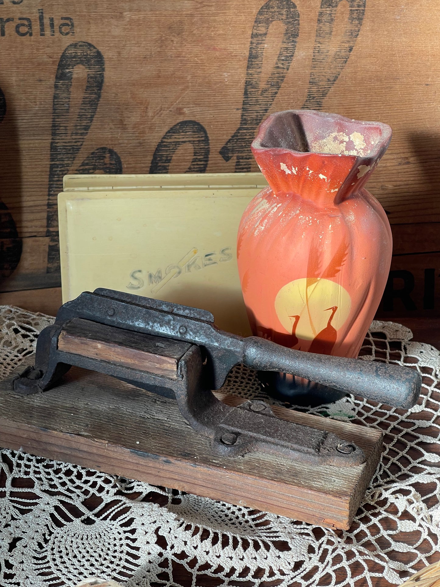 Antique Cast Iron Bench-Mounted Tobacco Cutter (Early 1900s)