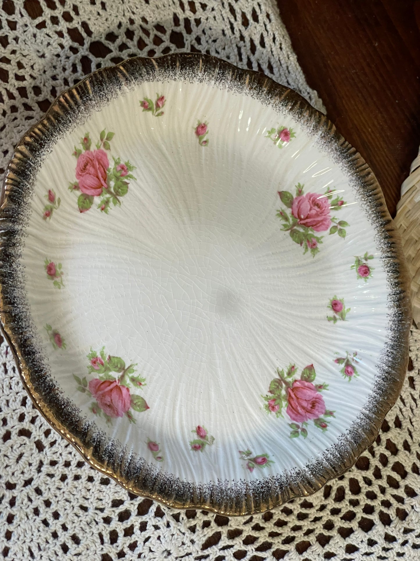 Vintage Crown Ducal Berry & Salad Drainer Bowl with Underplate – Pink Roses – Made in England