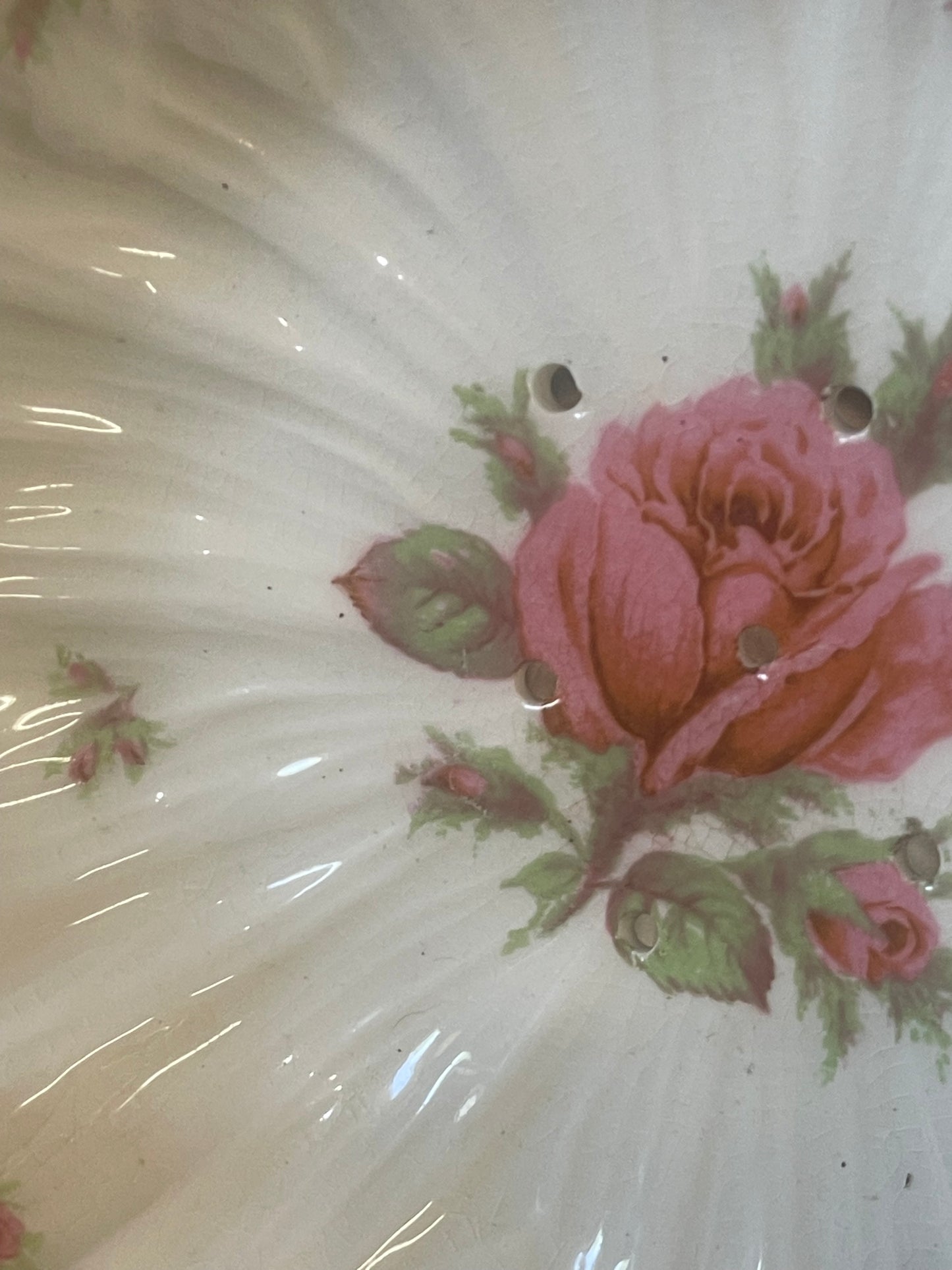 Vintage Crown Ducal Berry & Salad Drainer Bowl with Underplate – Pink Roses – Made in England