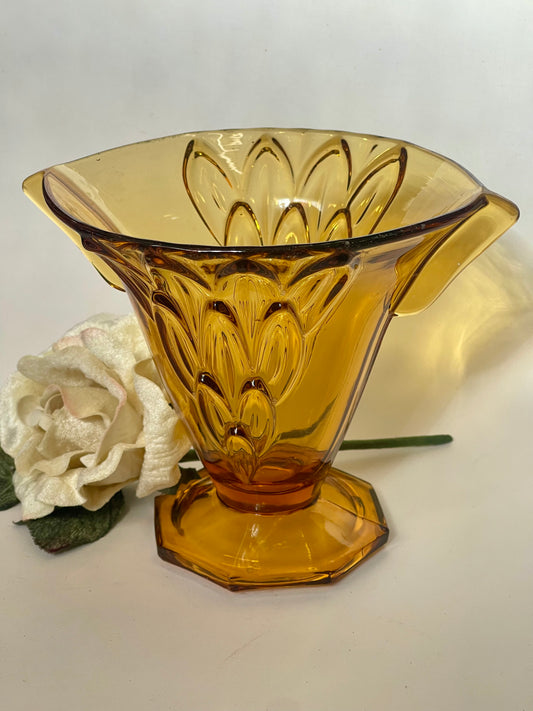 Art Deco medium amber glass vase, Stölzle Hermanova Hut, Czech Republic, 1930s