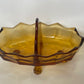 Vintage Amber Glass Divided Dish on Feet – 15 cm