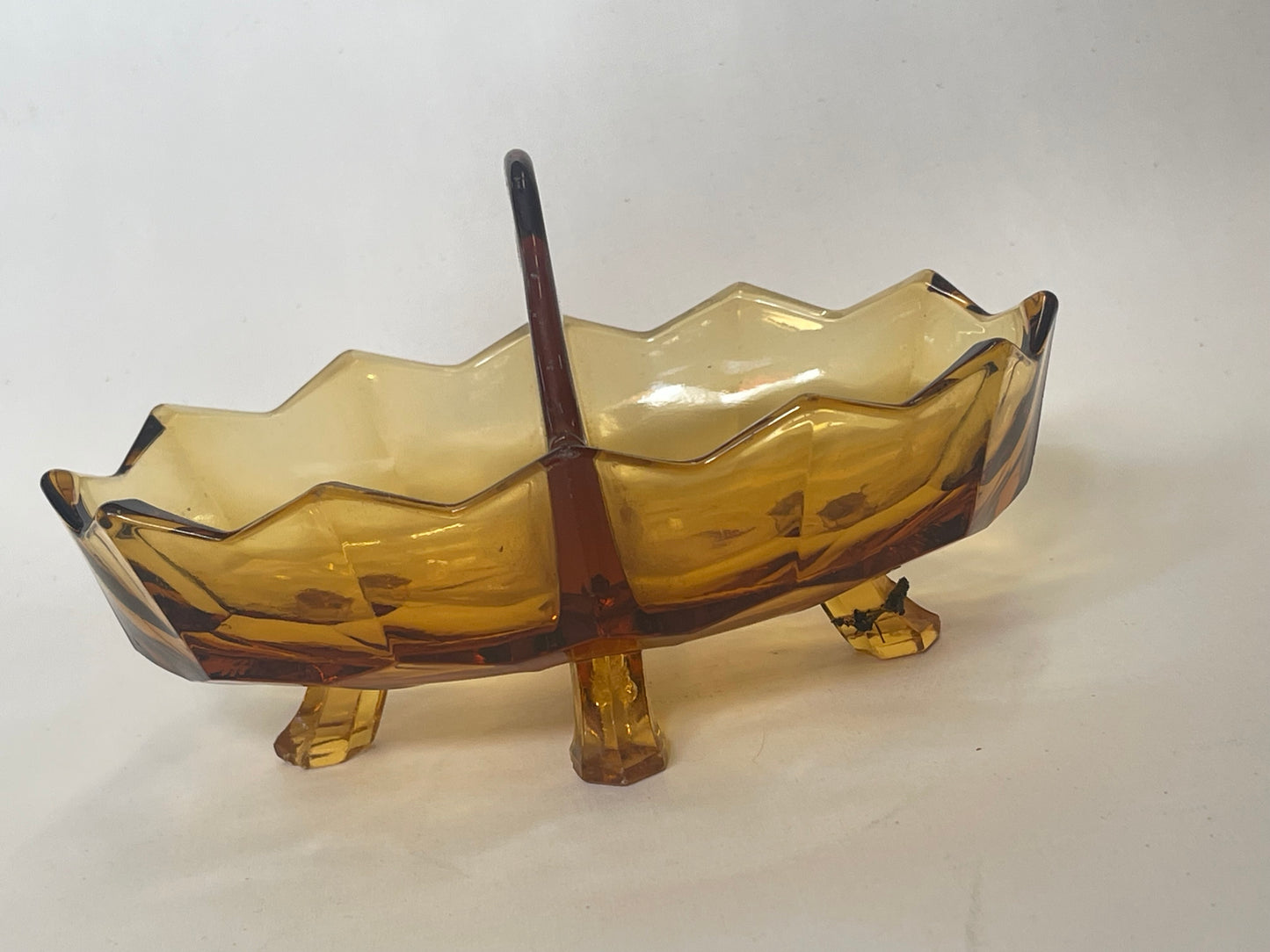 Vintage Amber Glass Divided Dish on Feet – 15 cm
