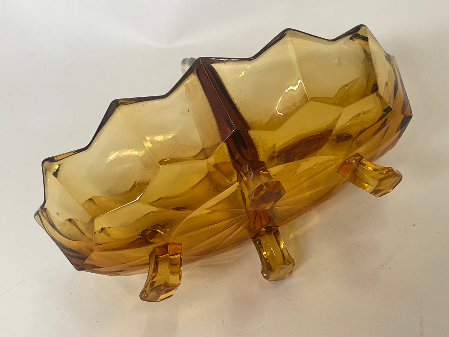 Vintage Amber Glass Divided Dish on Feet – 15 cm