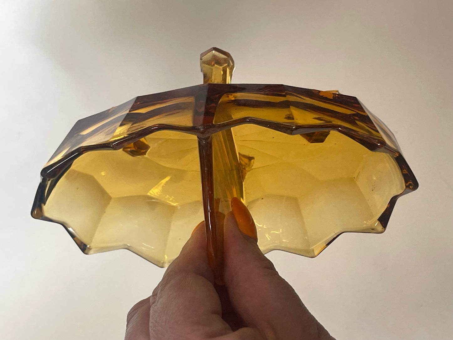 Vintage Amber Glass Divided Dish on Feet – 15 cm