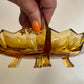 Vintage Amber Glass Divided Dish on Feet – 15 cm