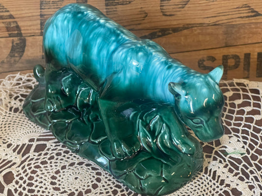 Vintage Pates Pottery Emerald Panther Figurine (c.1950s)