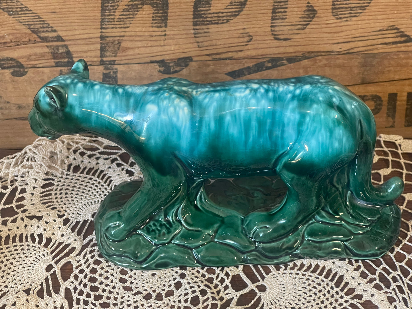 Vintage Pates Pottery Emerald Panther Figurine (c.1950s)