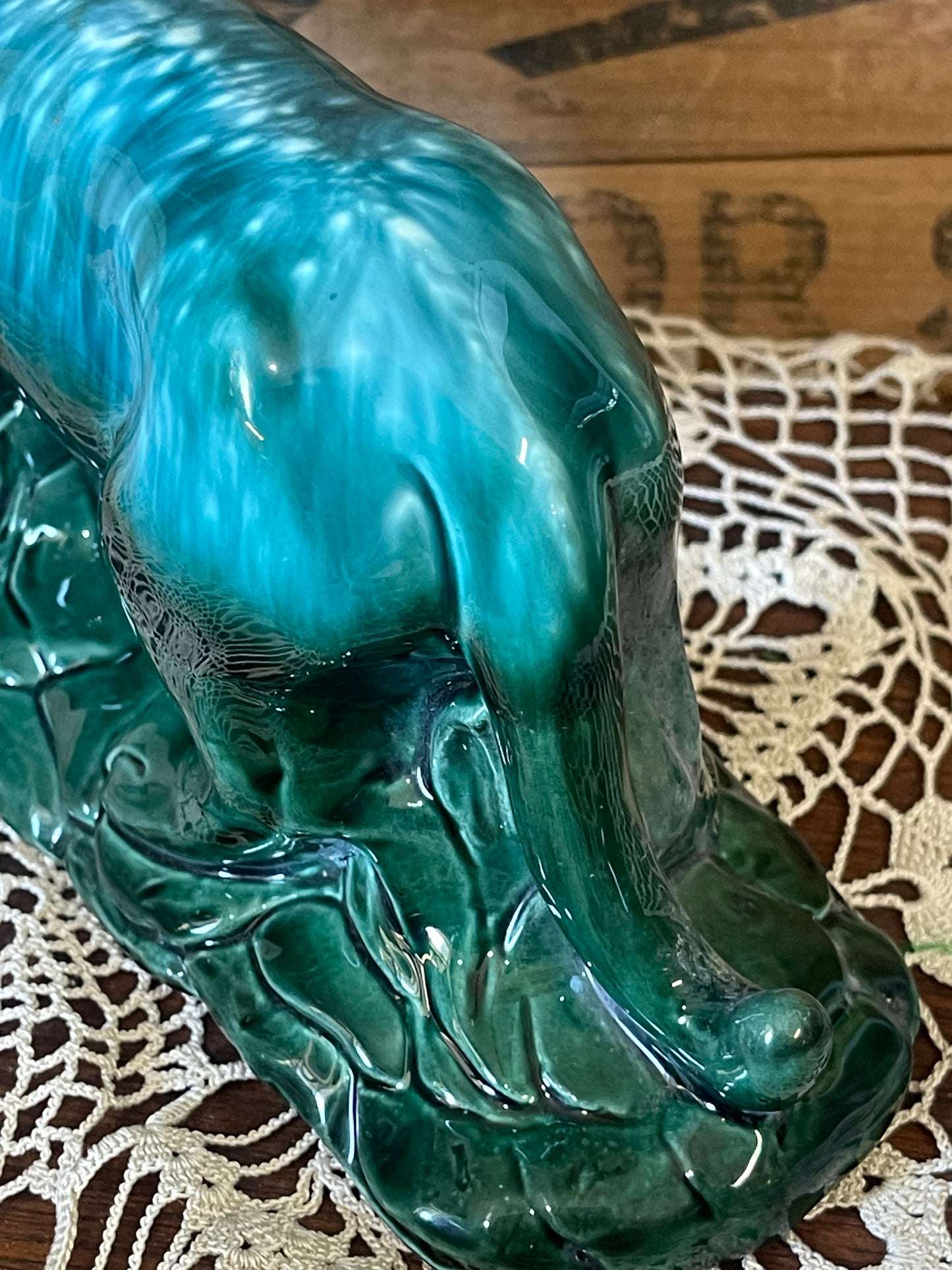 Vintage Pates Pottery Emerald Panther Figurine (c.1950s)