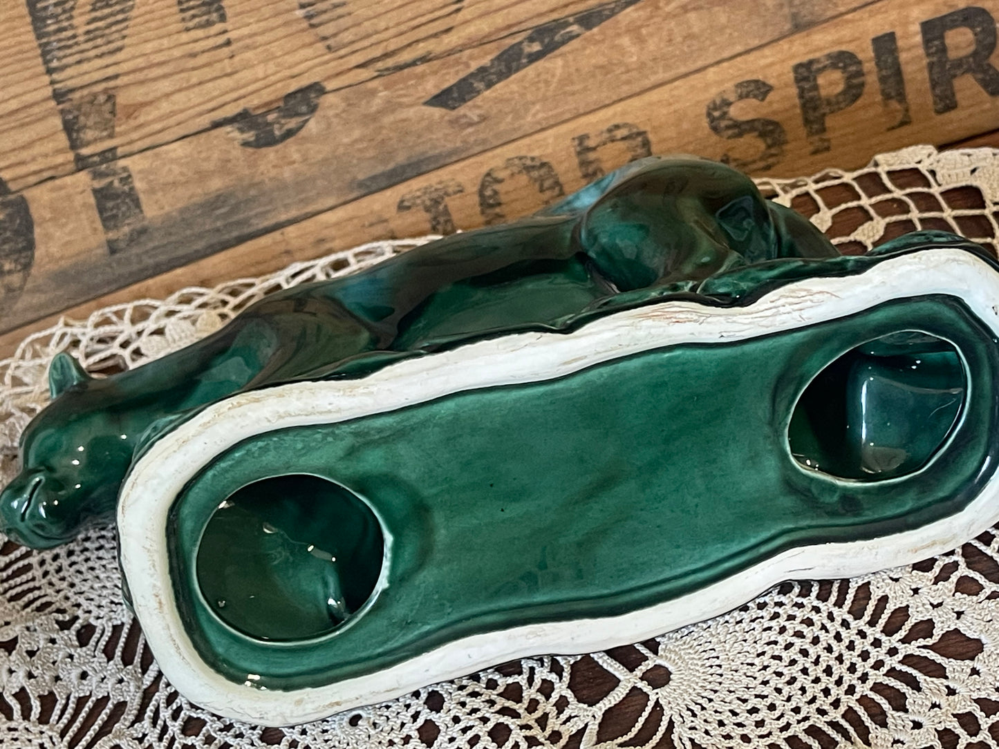 Vintage Pates Pottery Emerald Panther Figurine (c.1950s)