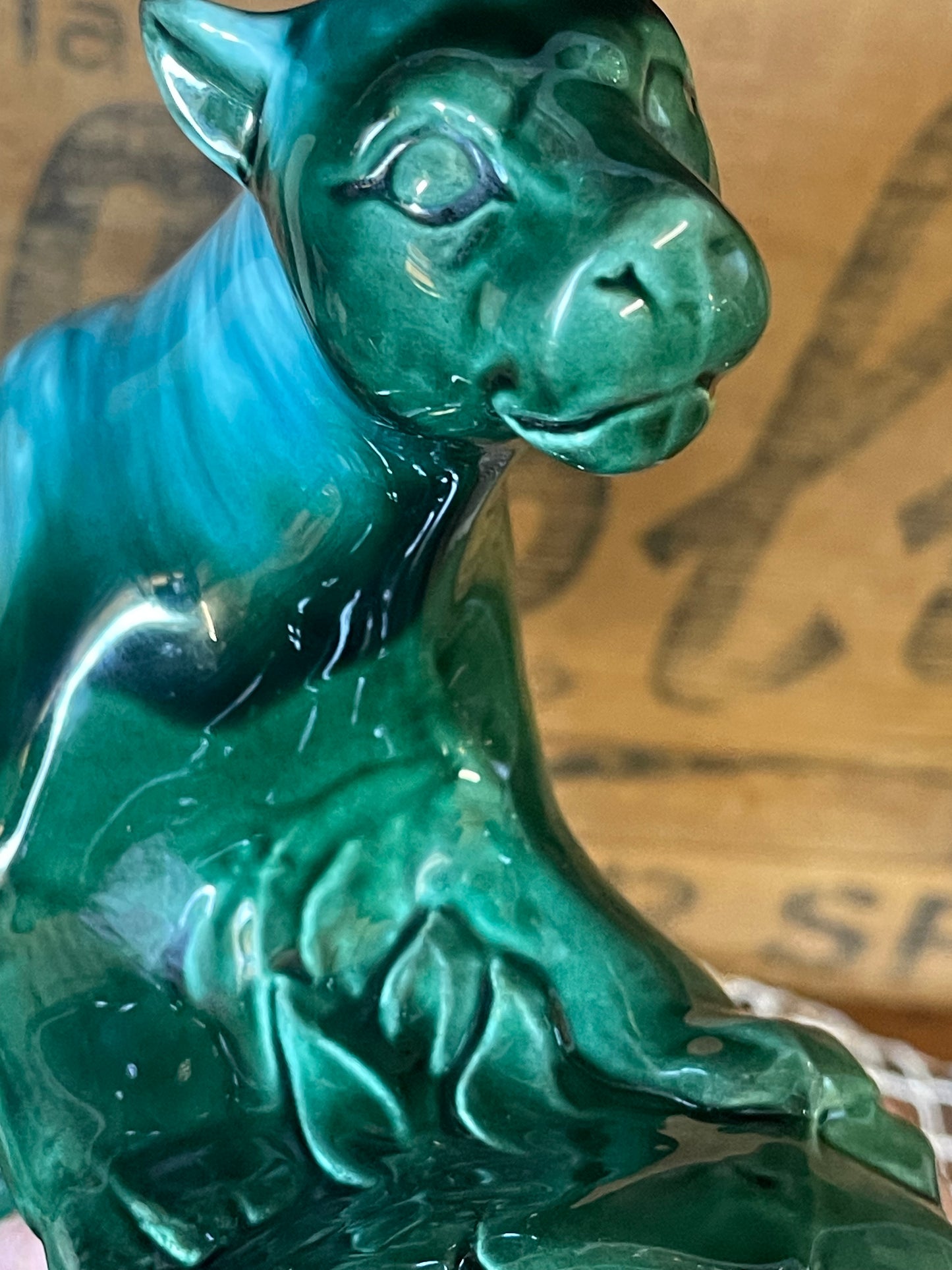 Vintage Pates Pottery Emerald Panther Figurine (c.1950s)