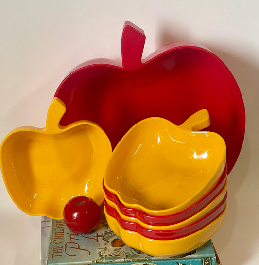 Vintage plastic Luran BASF Apple Bowls, large bowl with six small bowls