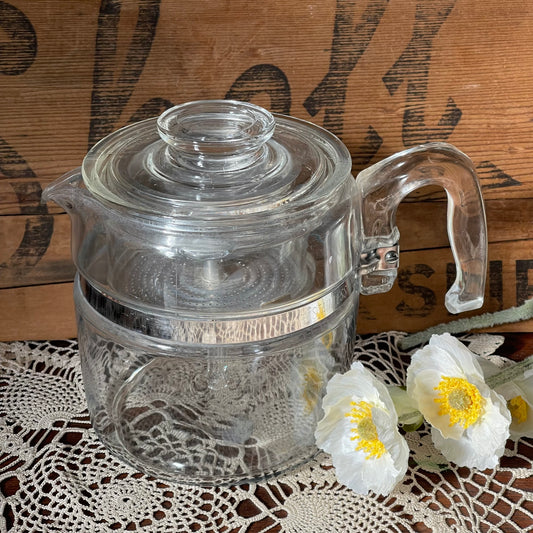 Vintage Pyrex All-Glass Stovetop Percolator (Flameware Type 9) — c. 1950s to 1970s