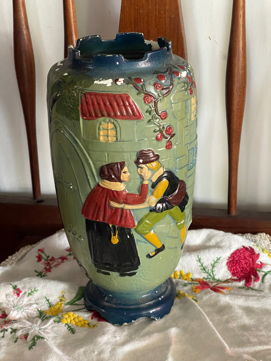Caronia Ware No.222 “Continental Courtship” Relief Vase (c.1930s–40s)