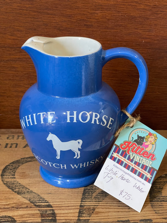 Vintage White Horse Scotch Whiskey Blue Water Jug
