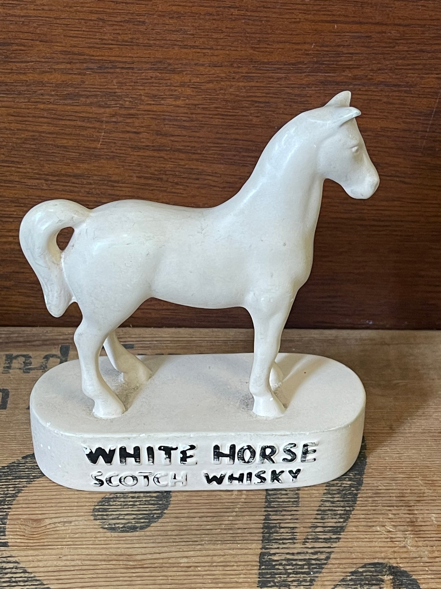 Vintage Ceramic Small 'White Horse Scotch Whiskey' Bar Statue - Kelsboro England c1965