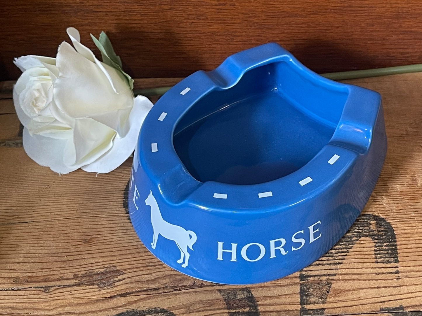 Vintage White Horse Scotch Whiskey Blue Ashtray