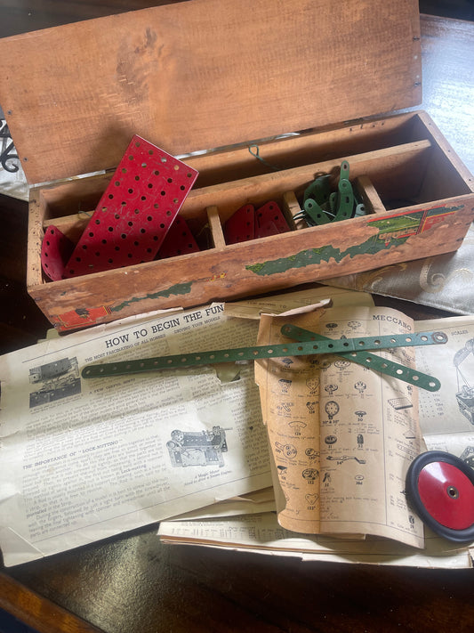 Pre-War Meccano Outfit in Original Timber Box (c.1920s–1930s)