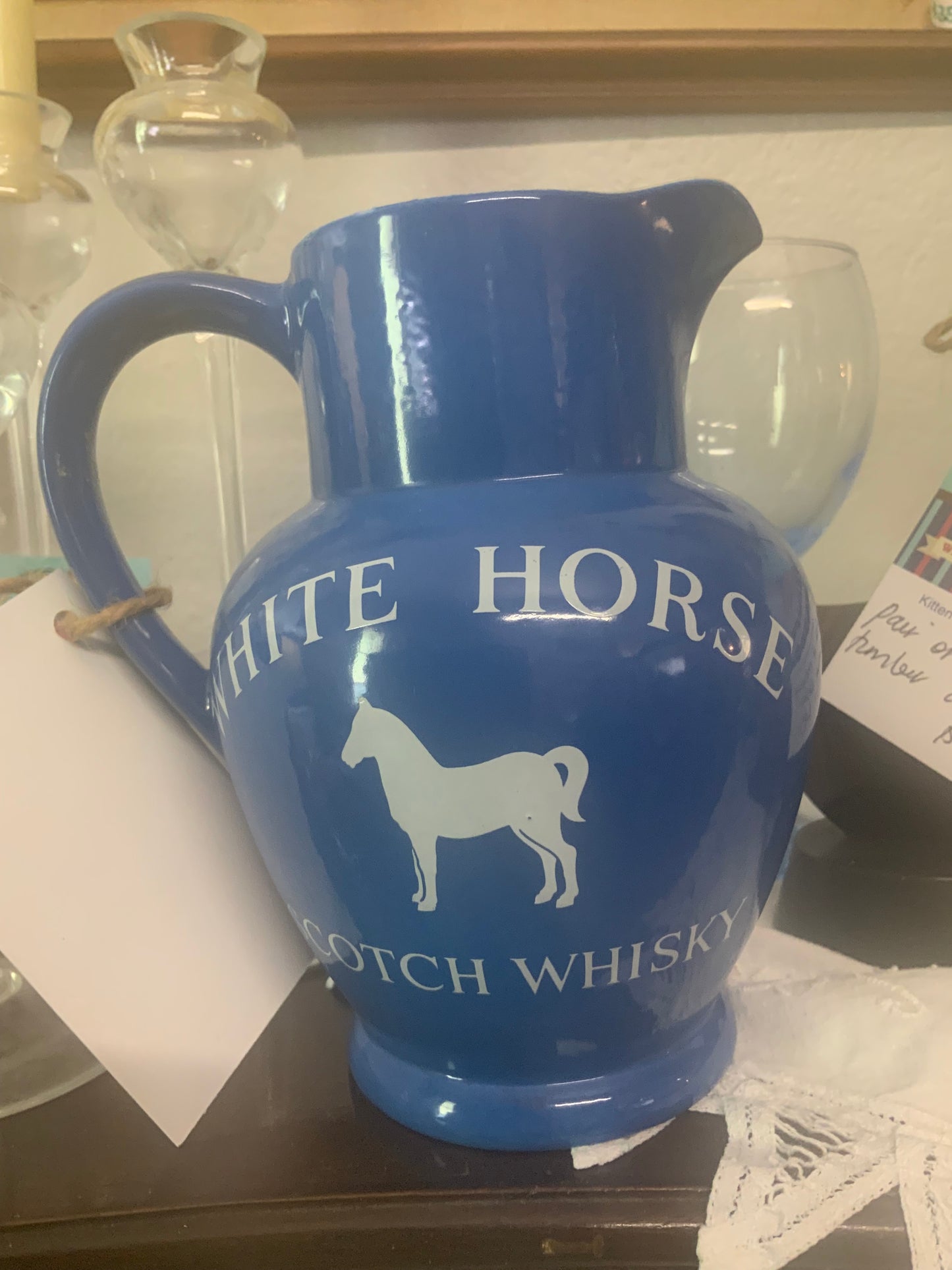 Vintage White Horse Scotch Whiskey Blue Water Jug