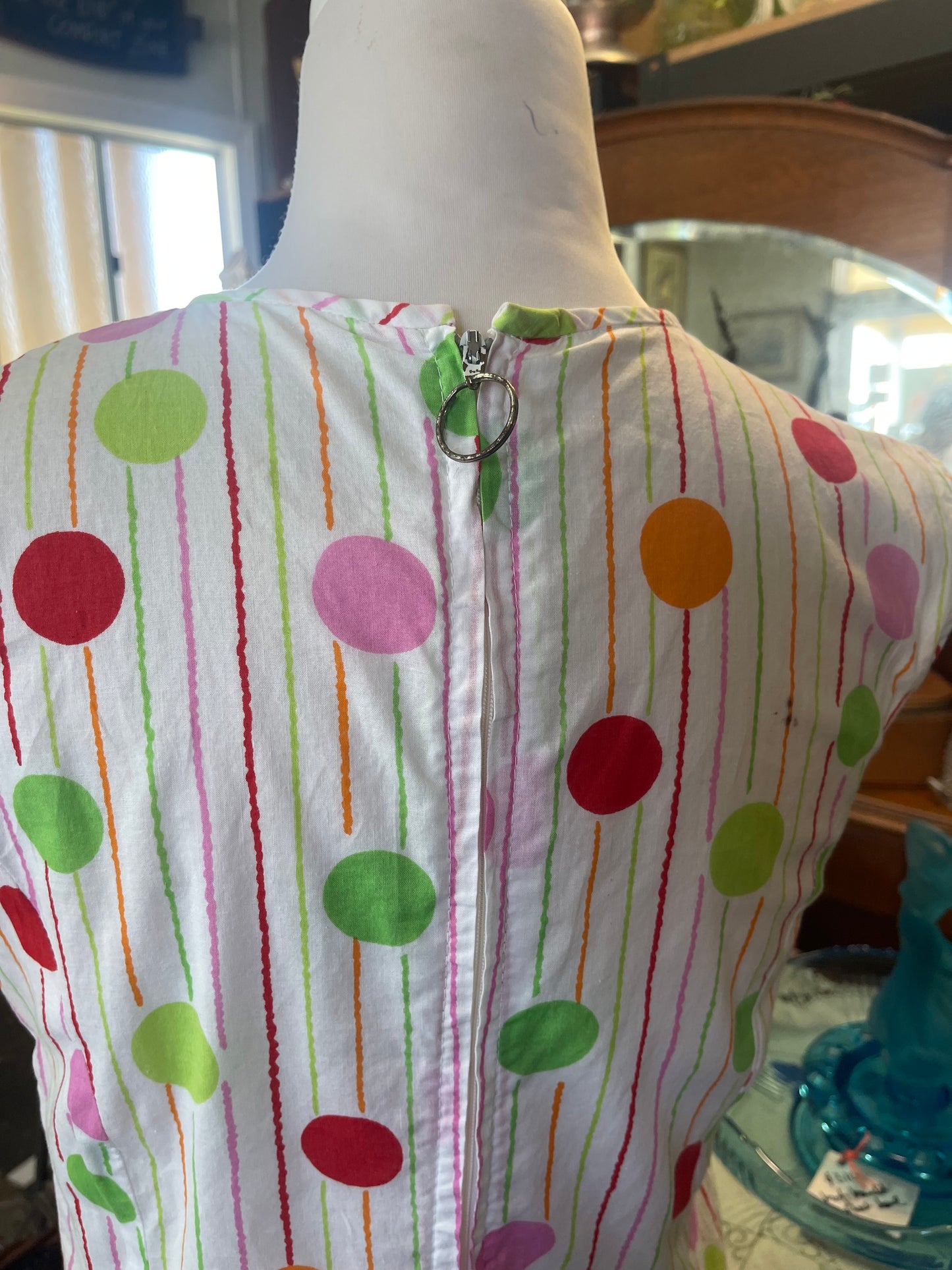 Vintage 1970s handmade sleeveless cotton spotty dress size 10 92cm Bust