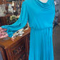 Vintage 1970s teal polyester pleated dress size 10. 100cm Bust