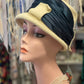 Vintage 1960s Cream wool hat with navy ribbon by Robit Hats