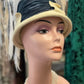 Vintage 1960s Cream wool hat with navy ribbon by Robit Hats