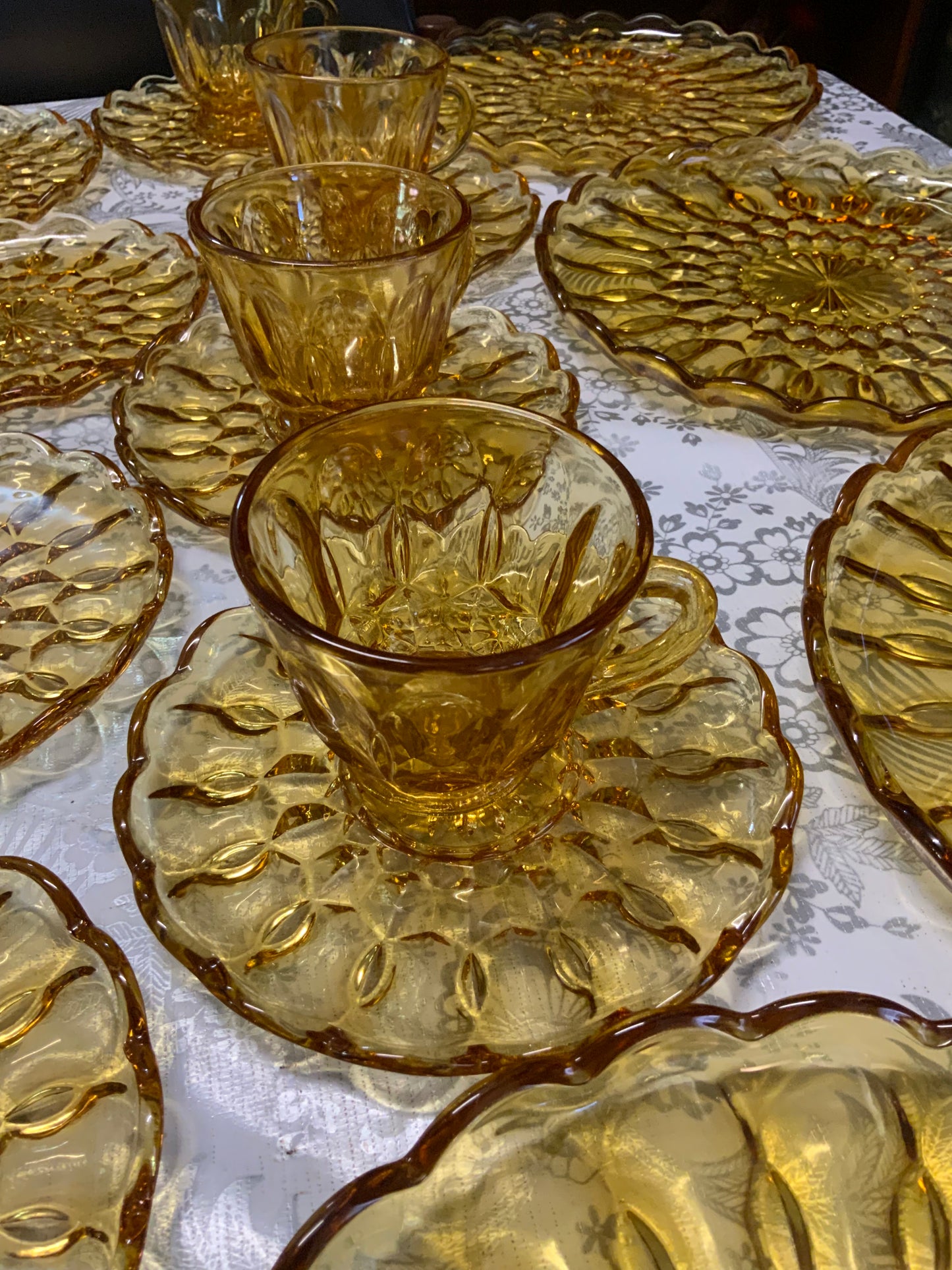 Vintage Amber Pressed Glass Dinner Set for Four  Australian Crown Crystal Glass c.1950s